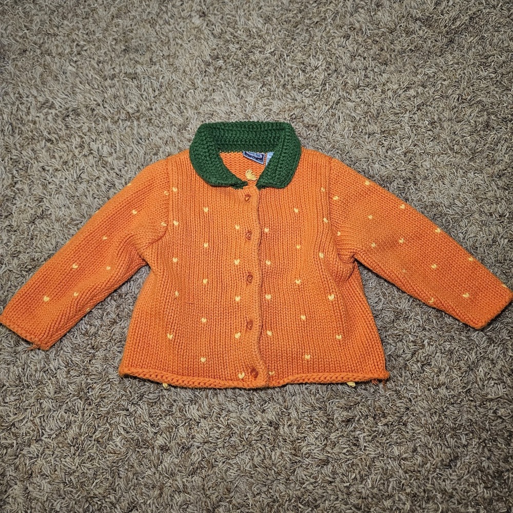 VTG Koala Kids Knit Pumpkin Sweater Cardigan Orange Size 36 Months (3 years)